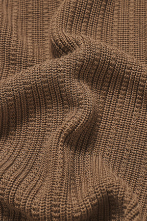 Textured Knitted Open Collar Polo Shirt in Camel
