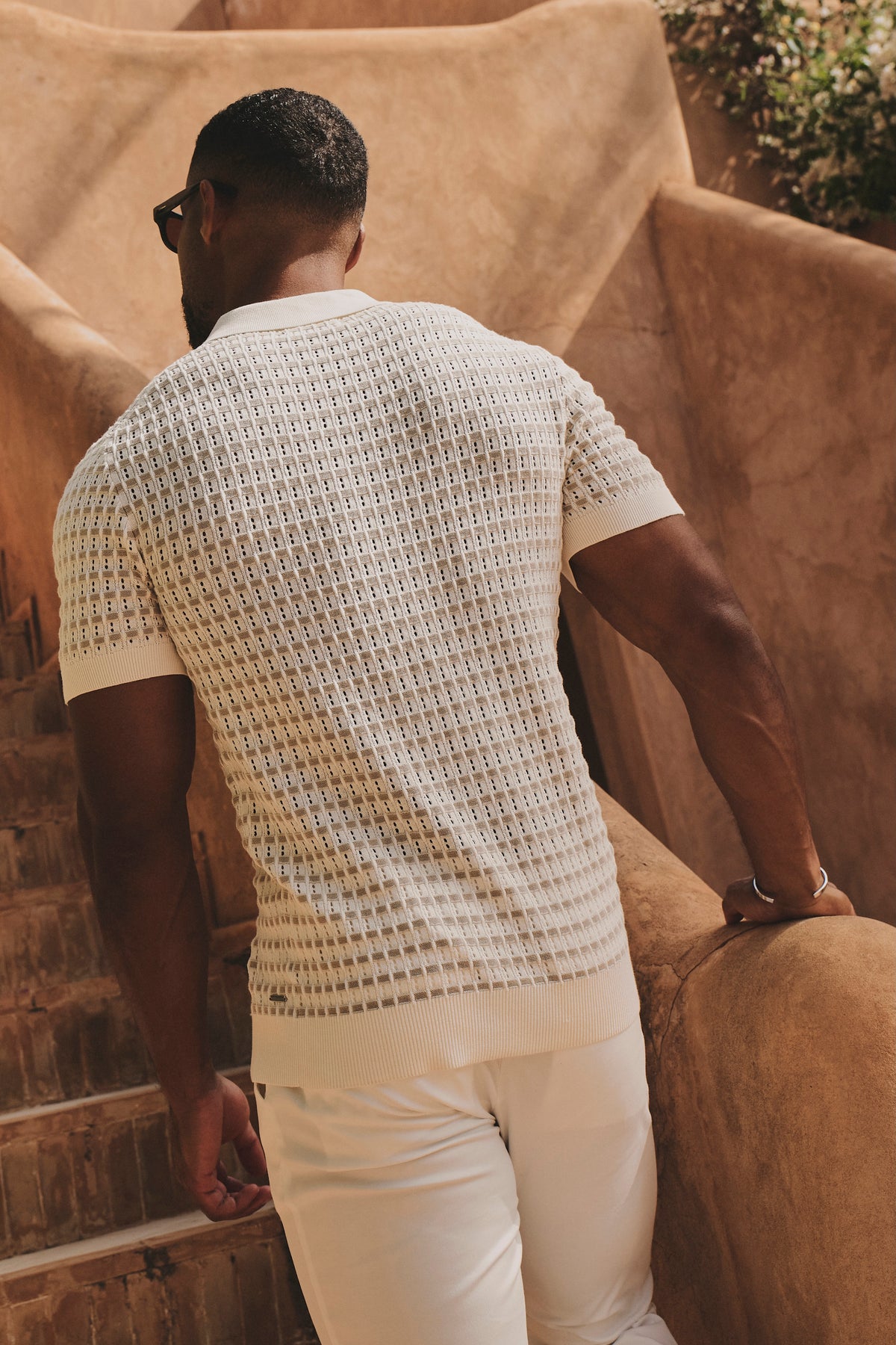 Two Tone Crochet Knitted Shirt in Chalk