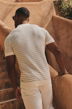 Two Tone Crochet Knitted Shirt in Chalk
