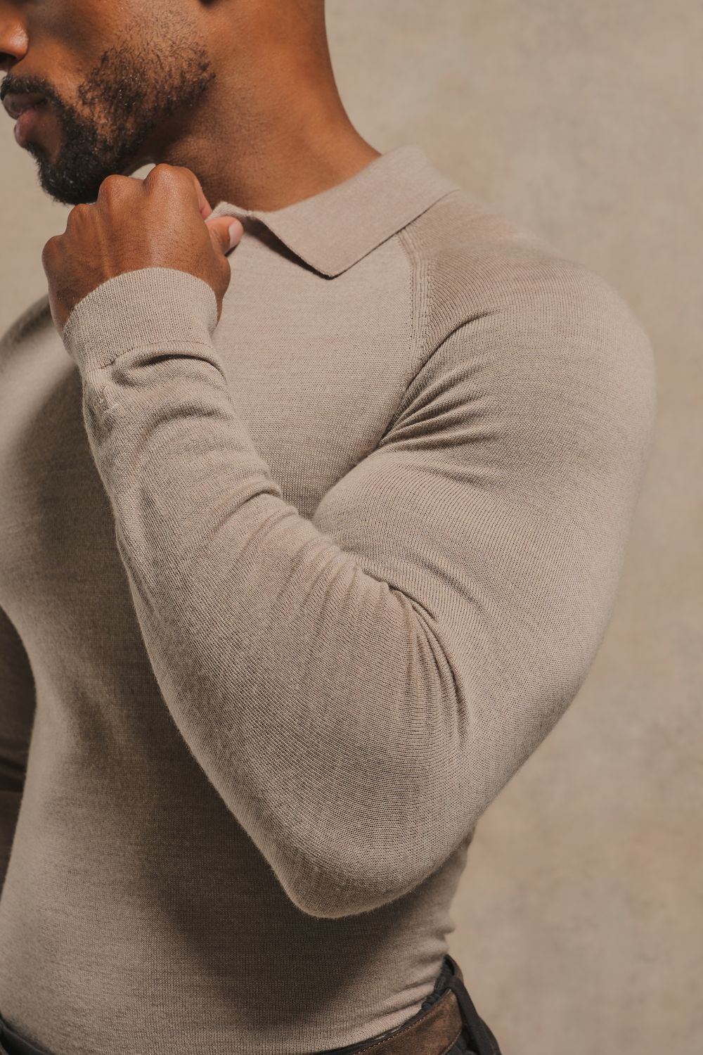 Extra Fine Merino Wool Polo Shirt in Neutral Marl