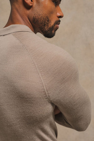 Extra Fine Merino Wool Polo Shirt in Neutral Marl