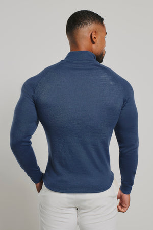 Extra Fine Merino Wool Half Zip Neck Jumper in Airforce