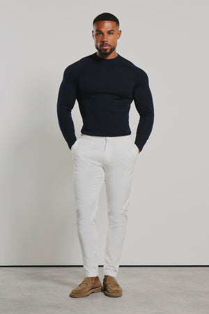 Extra Fine Merino Wool Crew Neck Jumper in Navy