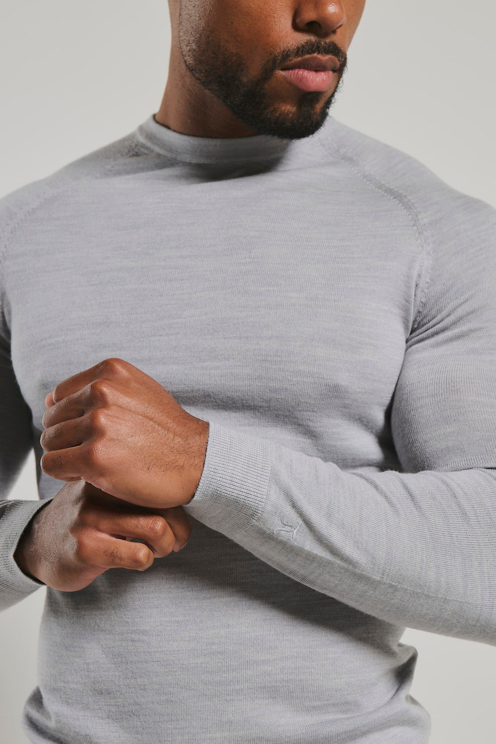 Extra Fine Merino Wool Crew Neck Jumper in Silver Grey Marl