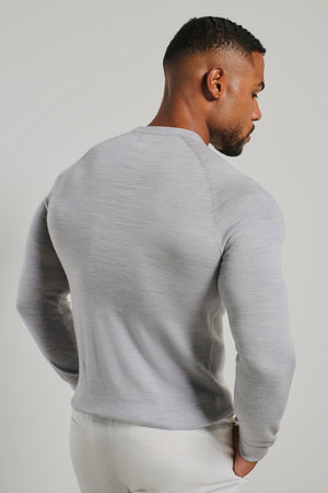 Extra Fine Merino Wool Crew Neck Jumper in Silver Grey Marl