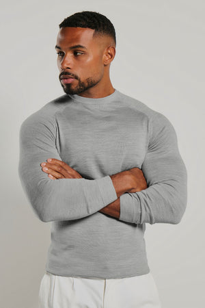 Extra Fine Merino Wool Crew Neck Jumper in Silver Grey Marl