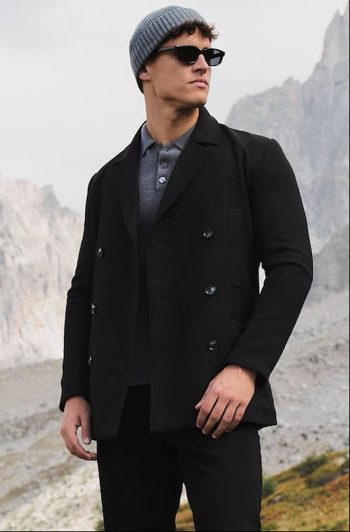 Double Breasted Peacoat in Black