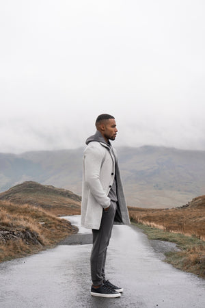Funnel Neck Overcoat in Pale Grey