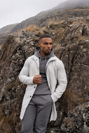 Funnel Neck Overcoat in Pale Grey