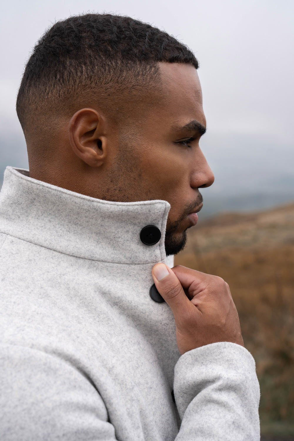 Funnel Neck Overcoat in Pale Grey