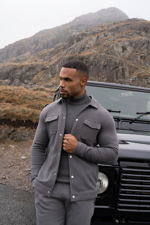 Twill Jersey Shacket in Steel Grey