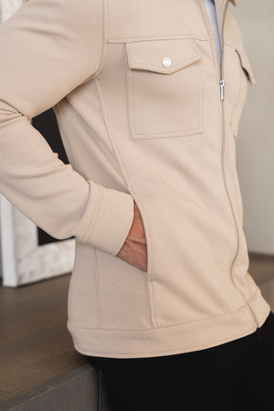 Interlock Jersey Zip Through Shacket in Stone