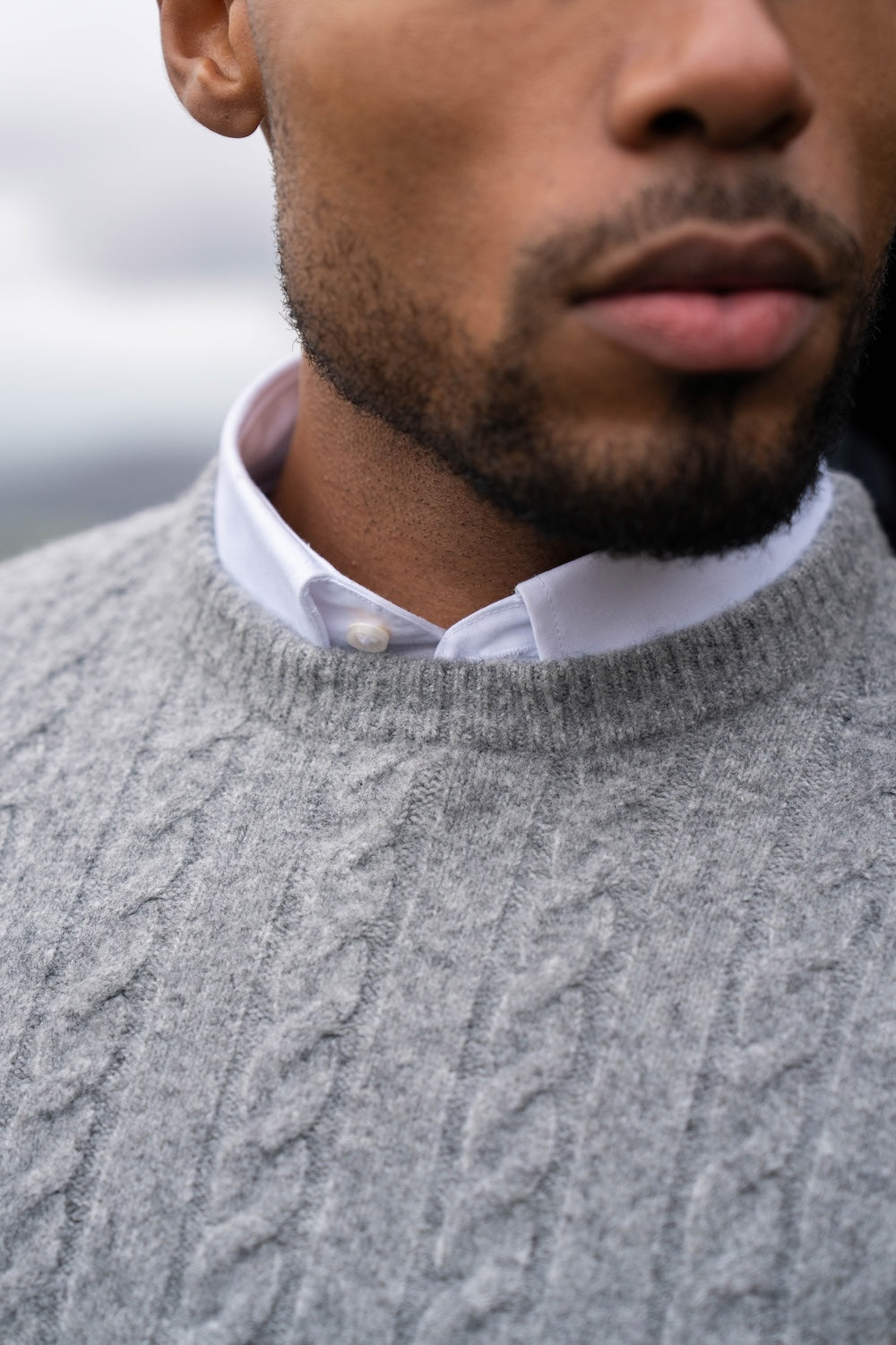 Soft Cable Crew Neck Jumper in Mid Grey