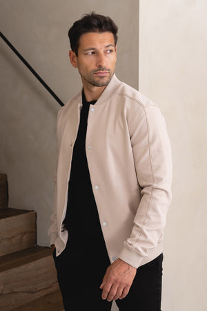 Jersey Bomber Jacket in Stone
