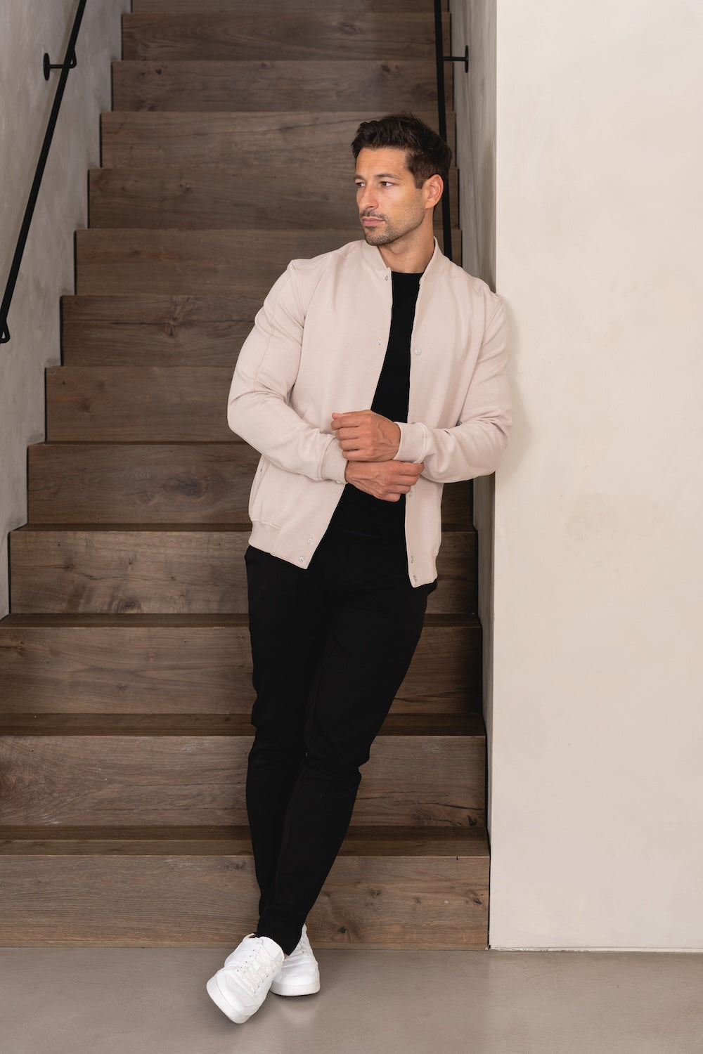 Jersey Bomber Jacket in Stone