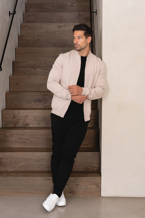 Jersey Bomber Jacket in Stone