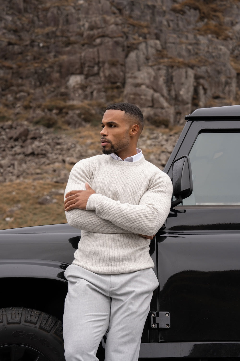 Fisherman Crew Neck Jumper in Soft Grey