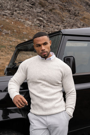 Fisherman Crew Neck Jumper in Soft Grey