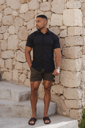 Muscle Fit Chino Shorts - Shorter Length in Khaki - TAILORED ATHLETE - ROW