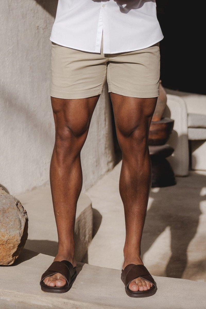 Muscle Fit Chino Shorts - Shorter Length in Stone - TAILORED ATHLETE - ROW