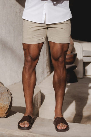 Muscle Fit Chino Shorts - Shorter Length in Stone - TAILORED ATHLETE - ROW