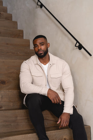 Twill Jersey Shacket in Stone