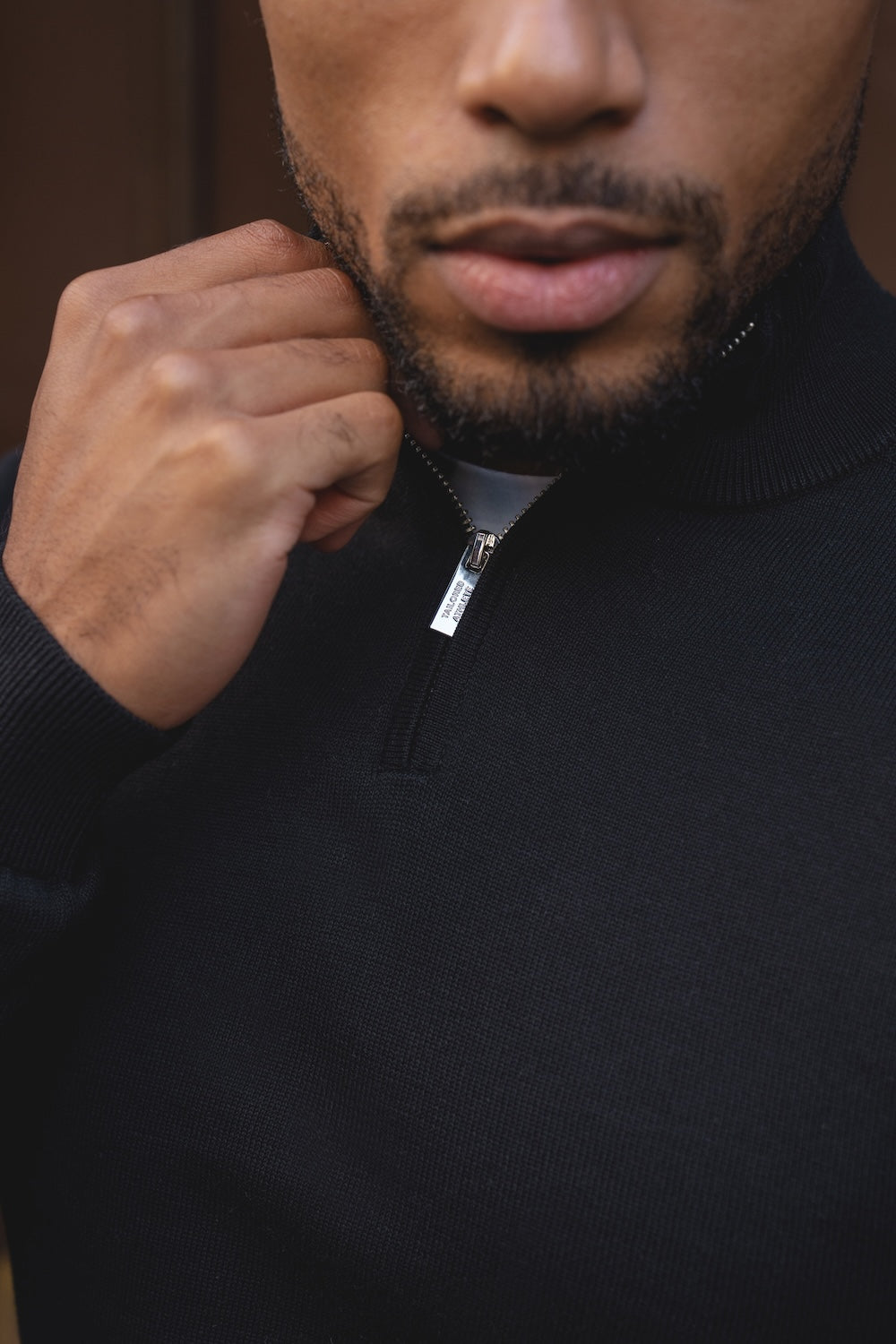 Pure Cotton Knitted Half Zip Neck Jumper in Black