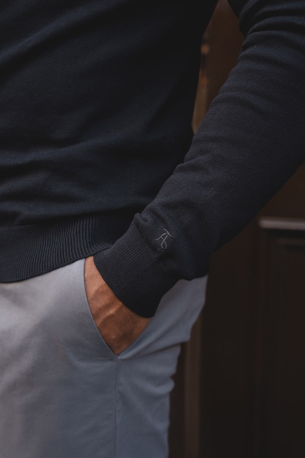 Pure Cotton Knitted Half Zip Neck Jumper in Black