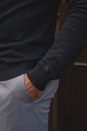 Pure Cotton Knitted Half Zip Neck Jumper in Black