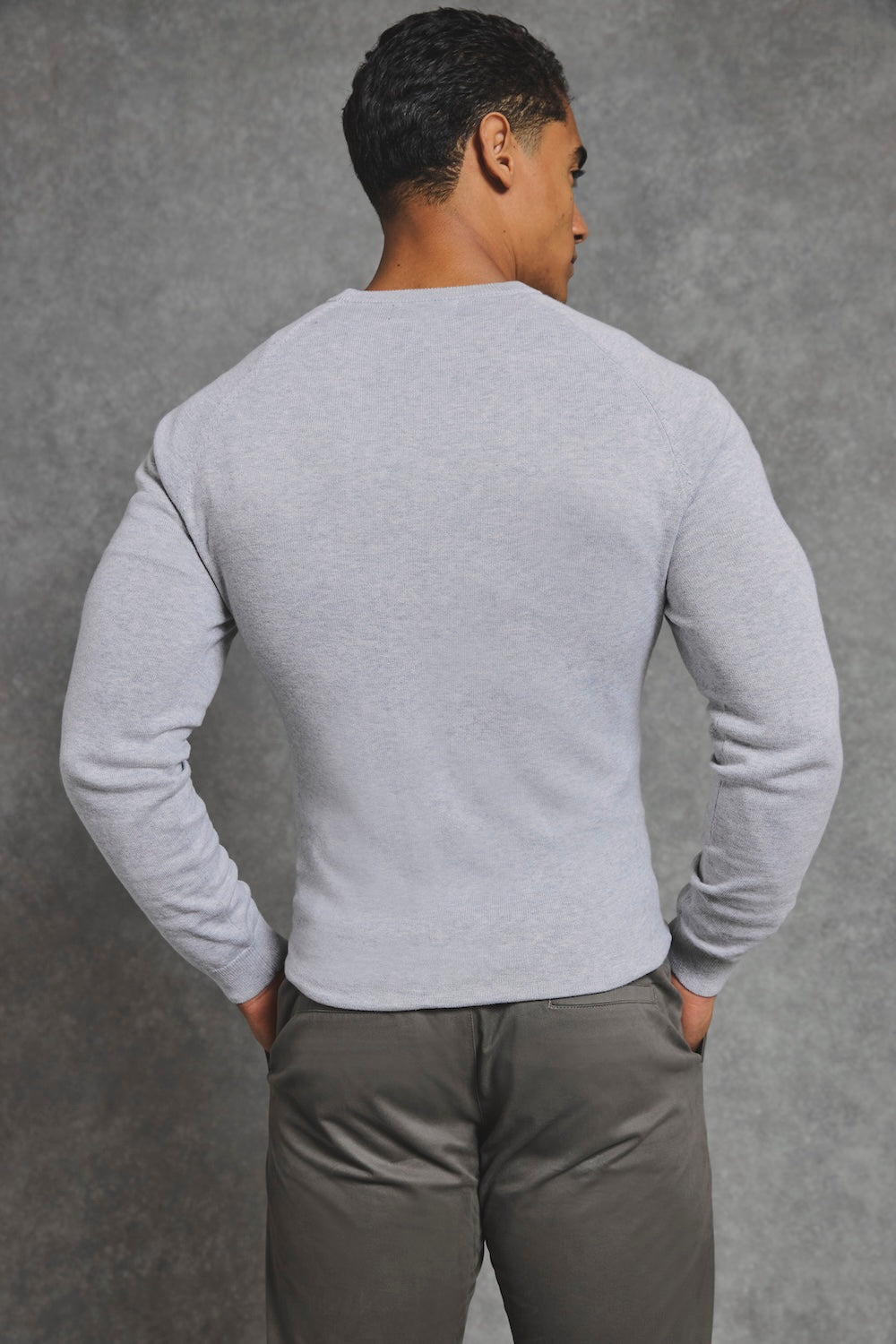 Pure Cotton Knitted Crew Neck Jumper in Silver Grey Marl