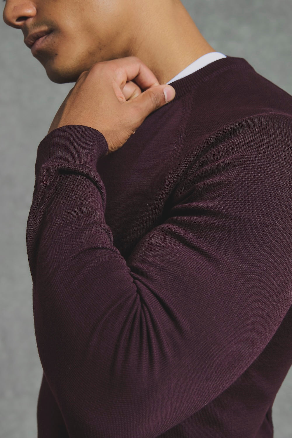 Pure Cotton Knitted Crew Neck Jumper in Dark Bordeaux