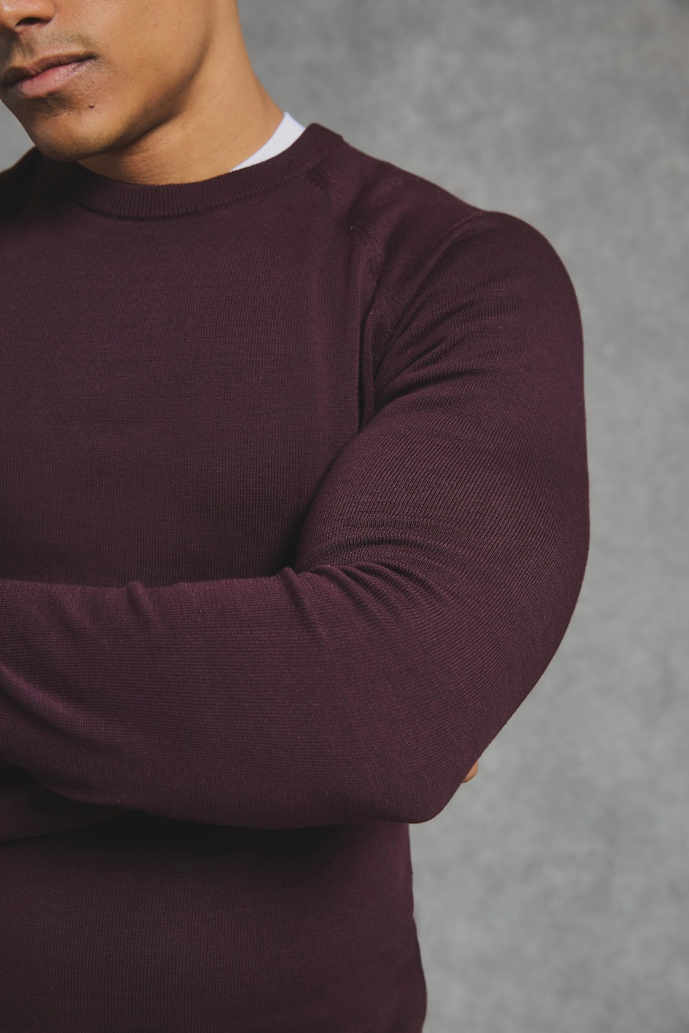 Pure Cotton Knitted Crew Neck Jumper in Dark Bordeaux