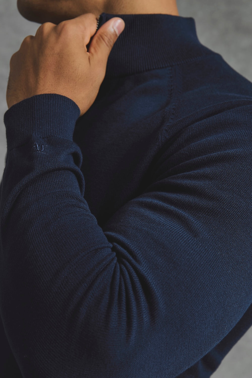 Pure Cotton Knitted Half Zip Neck Jumper in Navy