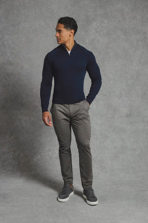 Pure Cotton Knitted Half Zip Neck Jumper in Navy
