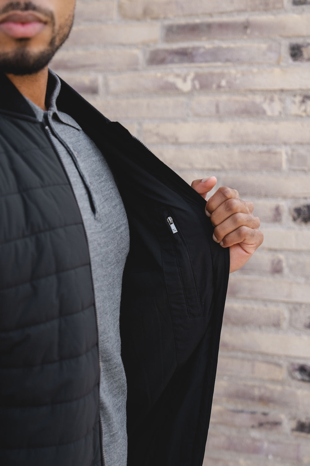 Quilted Hybrid Bomber Jacket in Black