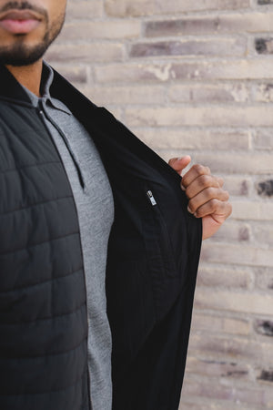 Quilted Hybrid Bomber Jacket in Black