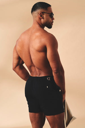 Quick Dry Hybrid Side Adjuster Swim Short in Black