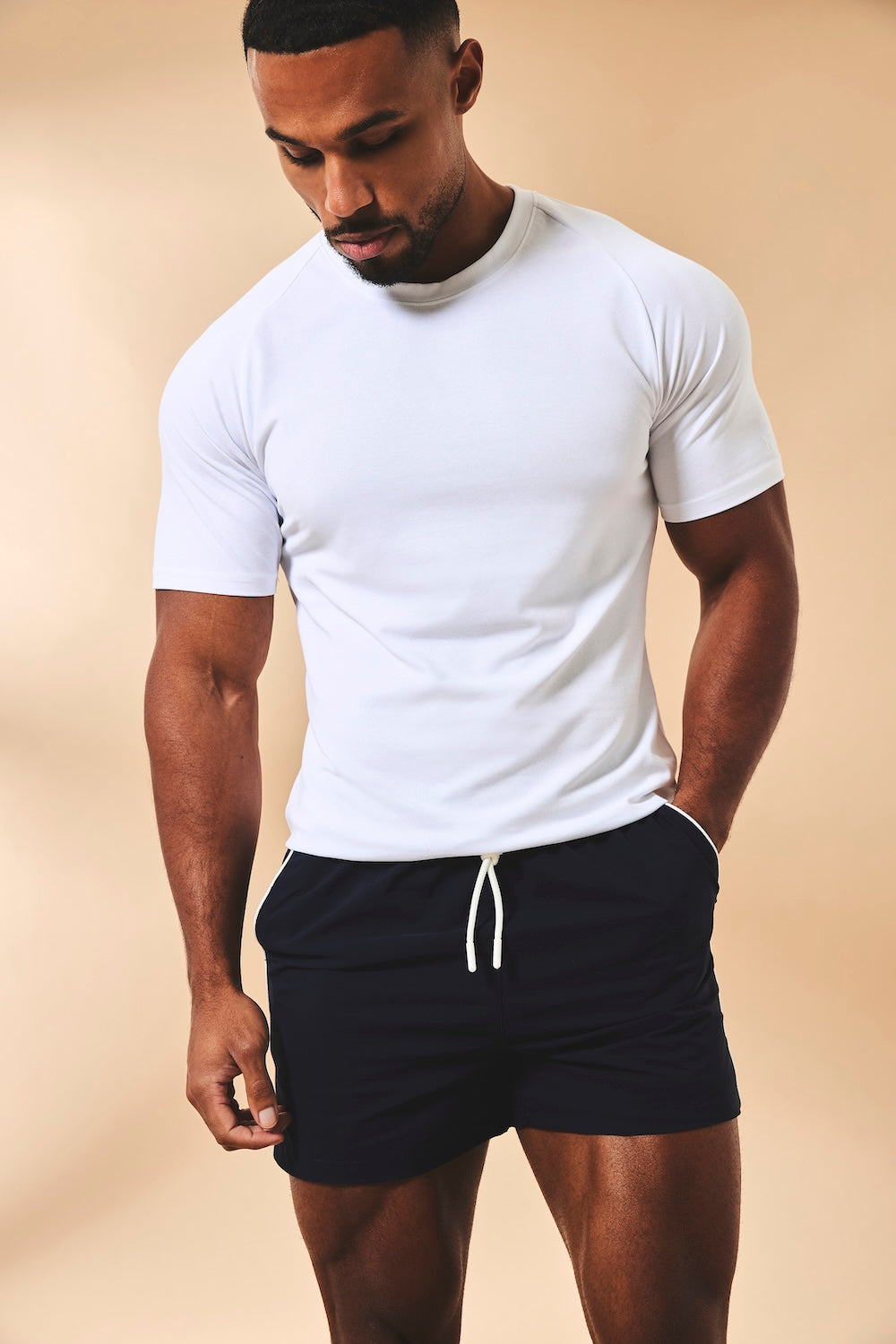 Quick Dry Piped Swim Shorts in Navy