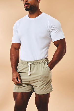 Quick Dry Piped Swim Shorts in Sage