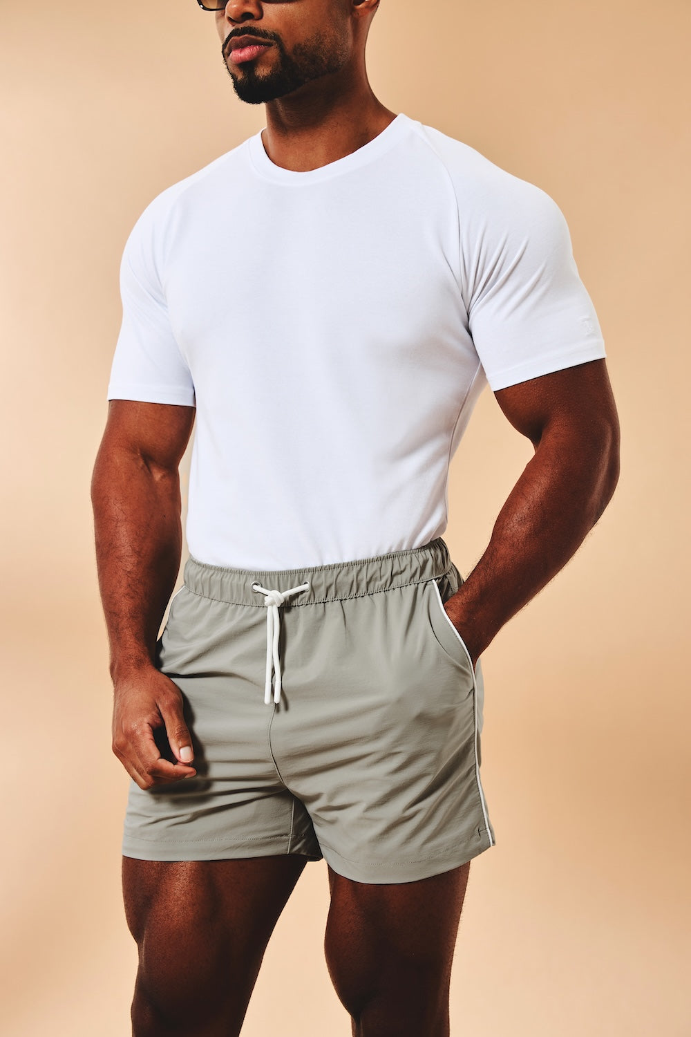 Quick Dry Piped Swim Shorts in Sage