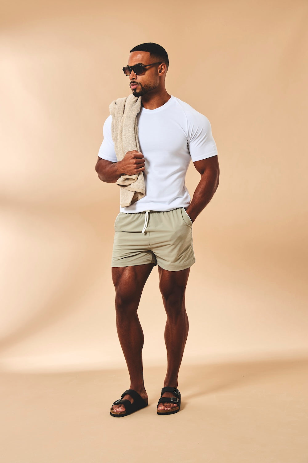 Quick Dry Piped Swim Shorts in Sage