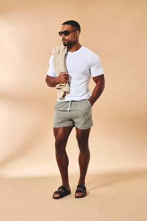 Quick Dry Piped Swim Shorts in Sage