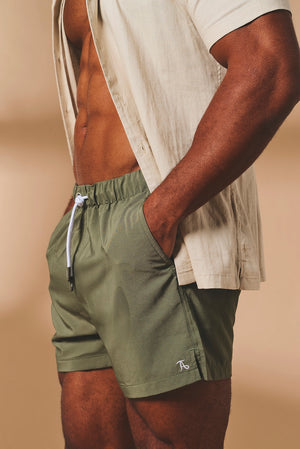 Quick Dry Plain Swim Short in Khaki