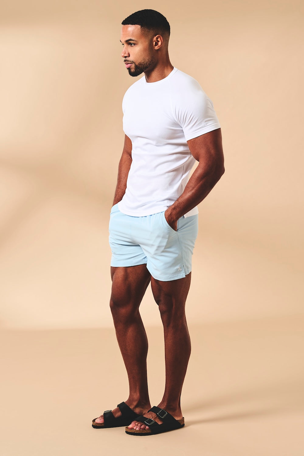 Quick Dry Plain Swim Shorts in Soft Blue