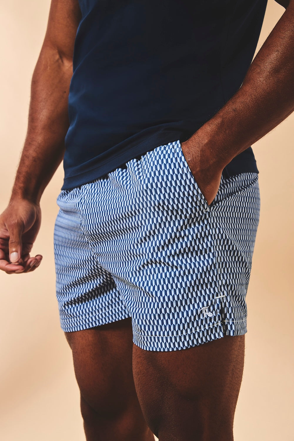 Quick Dry Printed Micro Geo Swim Shorts in Blue