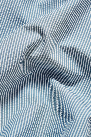 Quick Dry Seersucker Stripe Swim Short in Blue and White