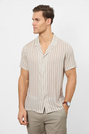 Printed Shirt in Stone Retro Stripe - TAILORED ATHLETE - ROW