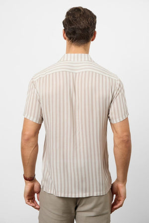 Printed Shirt in Stone Retro Stripe - TAILORED ATHLETE - ROW