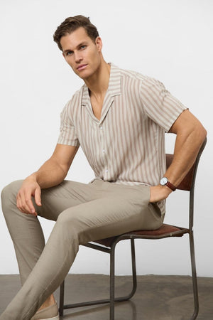 Printed Shirt in Stone Retro Stripe - TAILORED ATHLETE - ROW