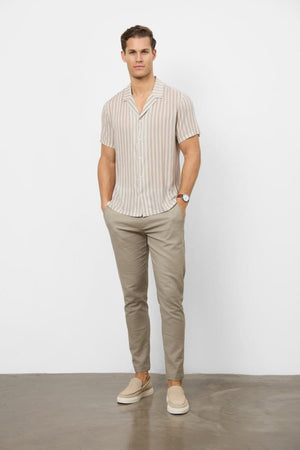 Printed Shirt in Stone Retro Stripe - TAILORED ATHLETE - ROW